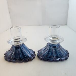 Set of blue to purple candlestick holders 4 inches tall